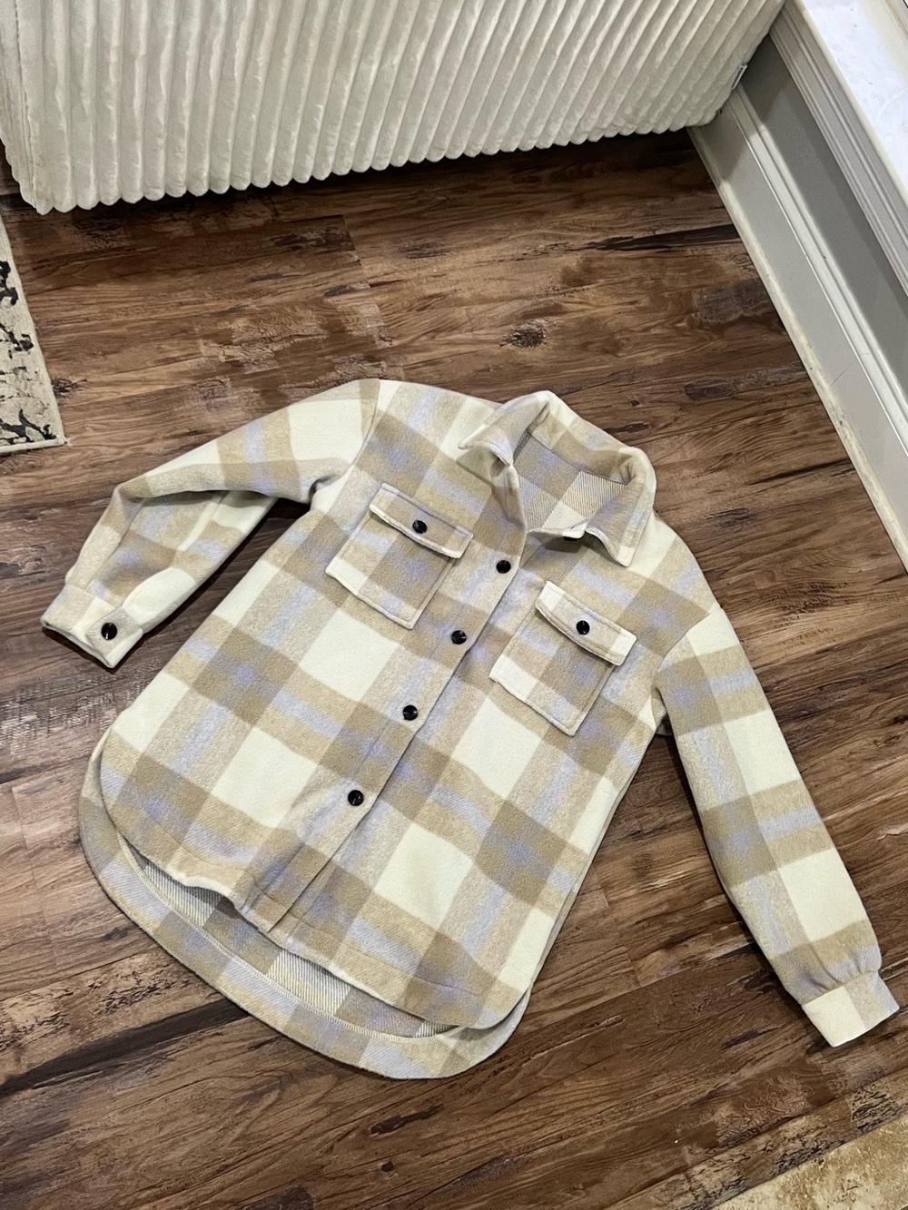 Plaid Shacket Jacket in Cream and Beige